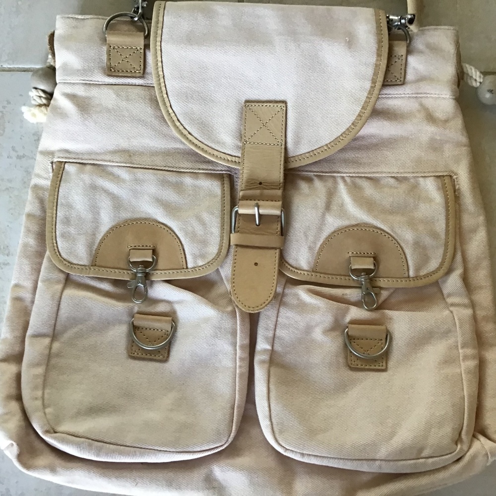 French Connection Peach‎ Canvas Large Double Handle Tote Bag Pockets GIFT NWT